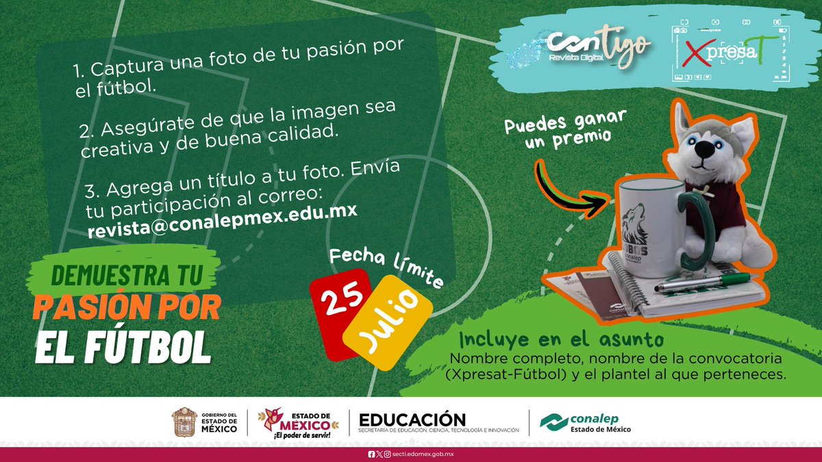 Conalep_Edomex's tweet photo. ⏳⚽ ¡El tiempo corre y la mejor foto podría ser la tuya!

💥 Convierte un instante en una imagen que inspire a toda la comunidad CONALEP 📷🔥

📅 MAÑANA cierra convocatoria

#RevistaCONtigo #ApasionadamenteCONALEP #OrgullosamenteCONALEP #ElPoderDeServir https://t.co/r1jRFf13do