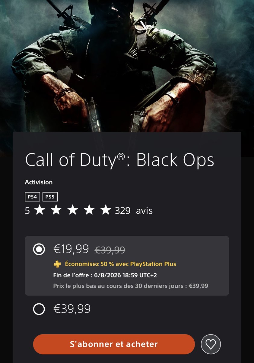 CerfiaFR's tweet photo. 🚨🎮🔫 FLASH | Les jeux Call of Duty Black Ops 1 et 2 sont désormais disponibles sur PS4/PS5 :

- 19,99€ pour chaque jeu si vous êtes abonné(e) au PS+
- 39,99€ si vous ne l’êtes pas https://t.co/96uyj0SOAw