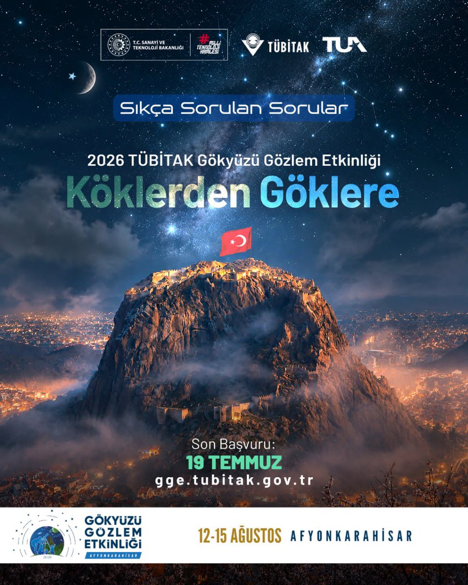 Tubitak's tweet photo. TÜBİTAK Gökyüzü Gözlem Etkinliği hakkında en çok merak edilen soruları sizin için bir araya getirdik! 🌌

🔭 Başvuru sürecinden yanınızda getirmeniz gereken eşyalara ve etkinlik alanına kadar merak ettiğiniz pek çok sorunun yanıtı bu gönderide.

Etkinliğe katılmayı planlıyorsanız göz atmadan geçmeyin! 🤗

📌 @TCSanayi 
📌 @tuajans 
📌 @bilimletoplum

Merak ettiğiniz tüm soruların yanıtları ve hâlâ başvuru yapmadıysanız başvuru işlemleri için: 👇🏻
https://t.co/BQKliN57hE
