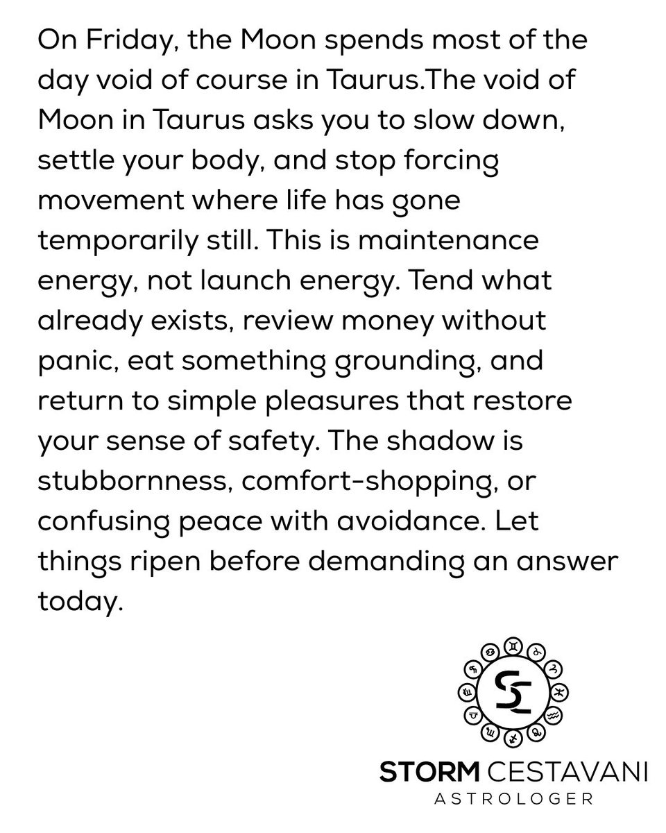 StormCestavani's tweet photo. Tomorrow, The Moon in Taurus goes void of course and asks for less pushing, more tending.

Where do you need to slow down, restore your body, and let an answer ripen?

Tell me in the comments.
#astrology #horoscopes #CancerSeason https://t.co/KIxzM0xHgJ