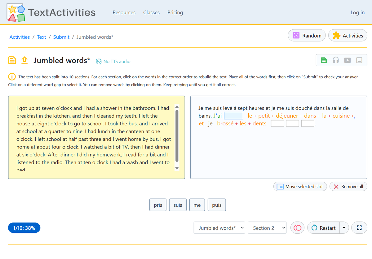TextActivities's tweet photo. โจ The JUMBLED WORDS activity in SUBMIT mode requires students to enter the words first, then submit, then retry until they get it right โ
Read about (+try out!) SUBMIT mode here ๐๐๐
https://t.co/tPscvMpXQh
#mfltwitterati #langchat #mflchat https://t.co/0vYtwhejIj
