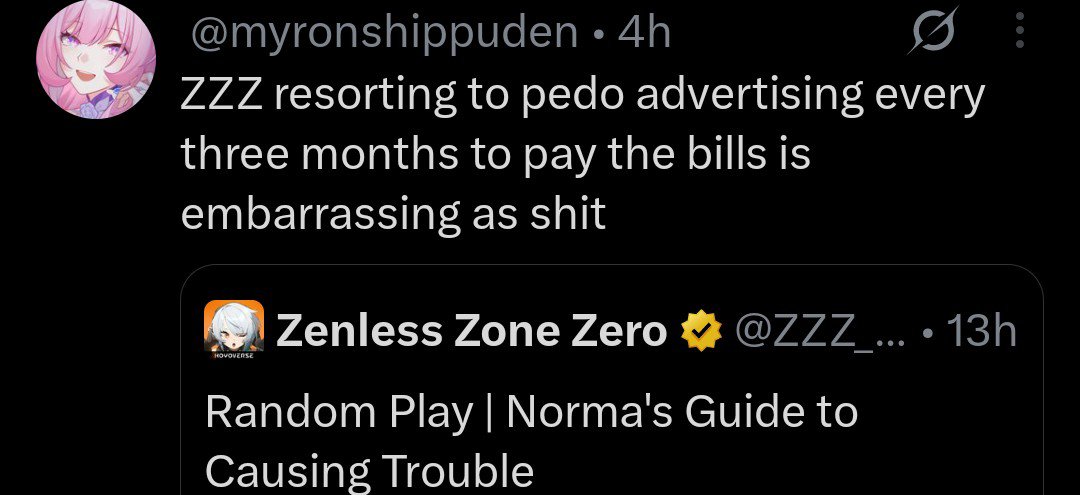 KeiVollerei's tweet photo. It's always "Fire Waterkuma," and "Nuke the marketing team," and "I can't keep defending this shit," and "AoD flopped tho," and "Awful pedo game," but never EVER hitting 'Uninstall'.

None of y'all stand for anything. See you in 3.1 👋 https://t.co/EEiLwIvLyF