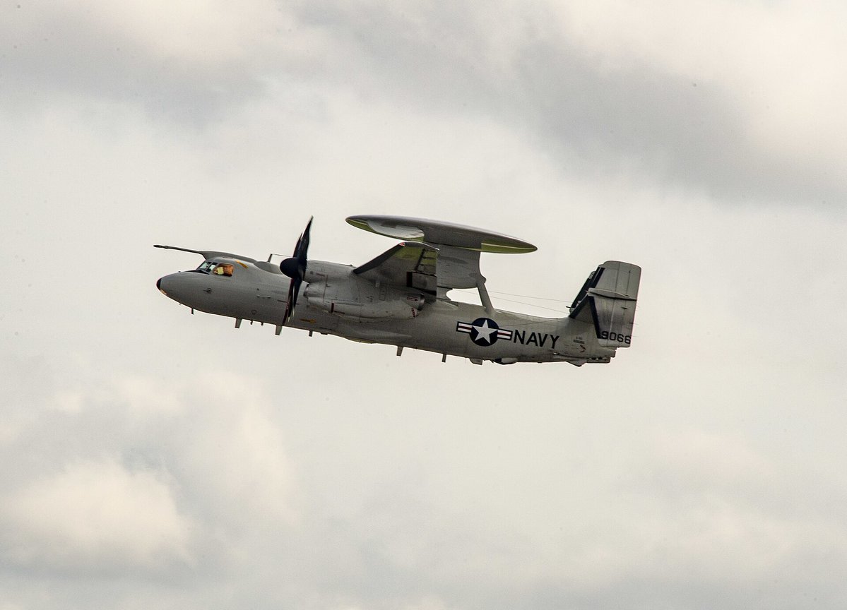 HHunternight's tweet photo. E-2D Hawkeye (GRYHK43 / AE7454 / Squawk 3567) from VAW-120 "Greyhawks", in transit from Key West (KNQX) to Norfolk (NGU) on July 9, 2026, after having made a stop at Key West the previous day. #E2D #Hawkeye #VAW120 #USNavy https://t.co/cmktLfumzp