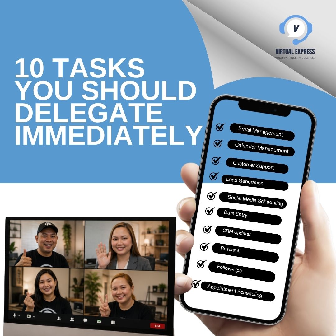 virtualexpress_'s tweet photo. Successful entrepreneurs know one thing:

They don't do everything themselves.

Start by delegating these 10 tasks and watch your productivity increase.

If you’re ready to explore your options,
👉 schedule a free discovery call:
https://t.co/sdPKXGx1ON

#VirtualAssistantServices https://t.co/J3WuHCHGu1