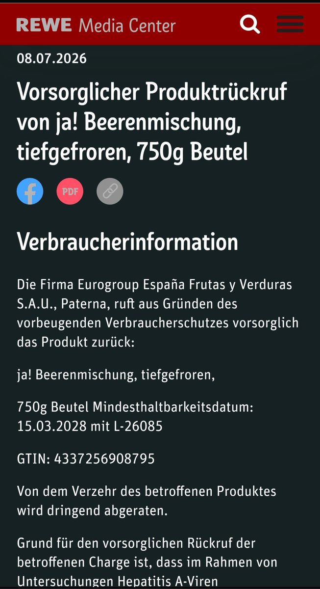 Alina_Lipp_X's tweet photo. Wie kommen denn bitte Hepatitis-A-Viren in eine BEERENMISCHUNG??? Und warum beschreibt REWE wie toll die Impfung dagegen hilft, sogar nachdem man sich mit diesen Viren infiziert hat?! Das stinkt doch zum Himmel
https://t.co/40mFt8dJP1 https://t.co/lVzjTSNjpR