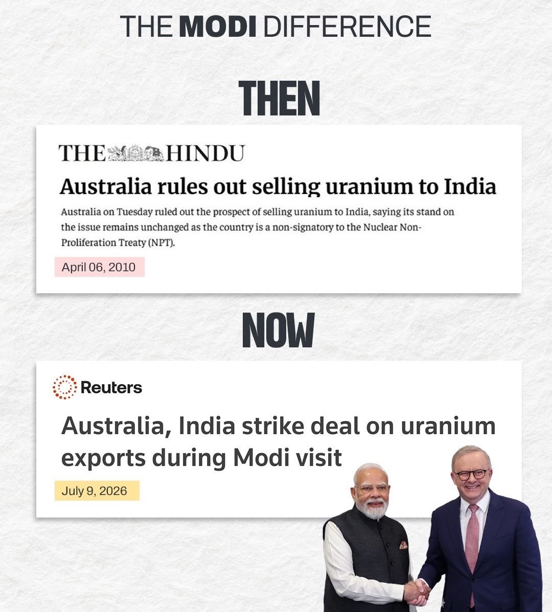 studiolobhely's tweet photo. Congress ecosystem crying about a "teleprompter" is peak coping mechanism. 😭
PM Modi  just secured a massive nuclear deal with Australia to fuel India’s clean energy goals till 2047, and all you can focus on is a glass screen? Focus on the uranium.  #ModiInAustralia #NuclearDeal https://t.co/mwTFW0DPdW