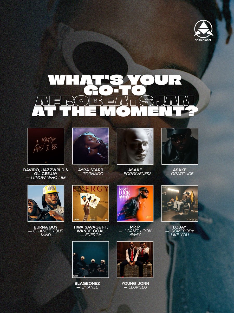 Apitainment_'s tweet photo. The playlist is stacked. 🎶🔥
From “I Know Who I Be” to “Tornado”, “Forgiveness”, “Energy”, and more… what’s your current Afrobeats obsession?
Drop your go-to jam in the comments. 👇
#Apitainment #Afrobeats https://t.co/FXaaQqnbdp