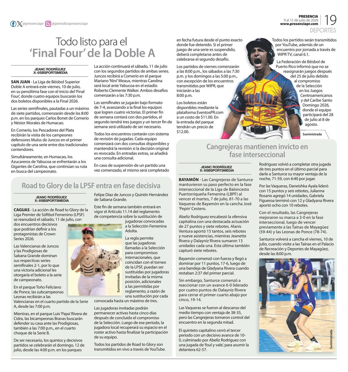 sbsportsmedia's tweet photo. . @presenciapr jueves, 9 de julio de 2026 / Todo listo para el 'Final Four' de la Doble A

Por: @jeancrod https://t.co/ZNjpU4ugr7