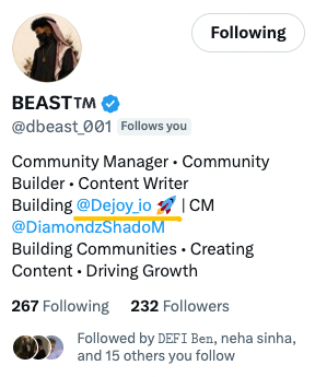 DeJoy_io's tweet photo. [Good news] 📢

I noticed that your X bios now feature DeJoy — this is a great way to help spread awareness and support the ecosystem. 🔥   @littleboyy_1 @JuxtH94128 @dbeast_001 @ipodsen 

In the future, once you have your own independent Space and a solid follower base, you can also add your DeJoy Space invite link to your X bio or website, just like our Fourth KOL.

He has already generated over $10,000 in revenue from his Space with around 150 followers by providing stock trading strategy insights to his community. This is a great example of how creators can build their own communities, provide value, and discover business opportunities — not limited to Web2 or Web3. 🚀

As a thank-you for the contributions of our four Builders, we will provide a small airdrop reward this week. 🎉

Keep building, keep growing! 💪🔥
#DeJoy #Community #Builder #Space