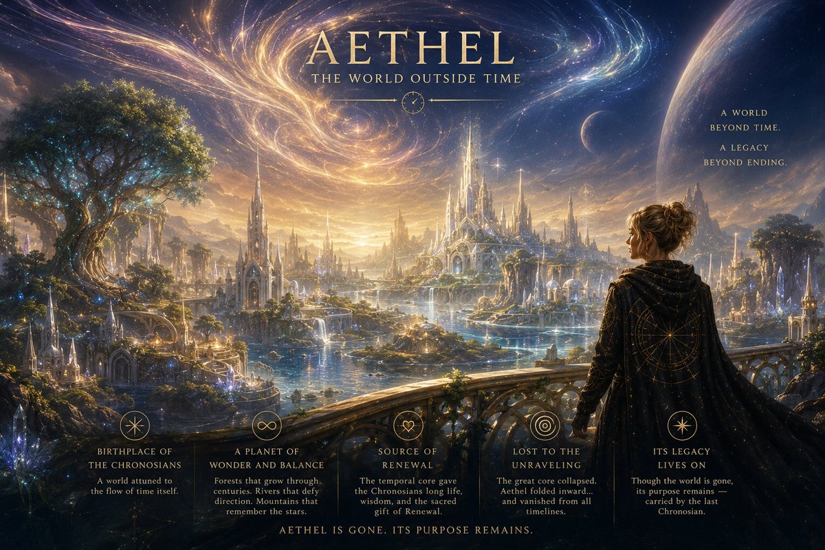 AstraeaOfTime's tweet photo. Aethel: The World Outside Time

Long before the first stars burned in the patterns we know today, there existed a planet that did not belong to any single era, nor rest within any fixed corner of the universe. Its name was Aethel, the birthplace of the Chronosians, and a world + https://t.co/0K01xWYLuS