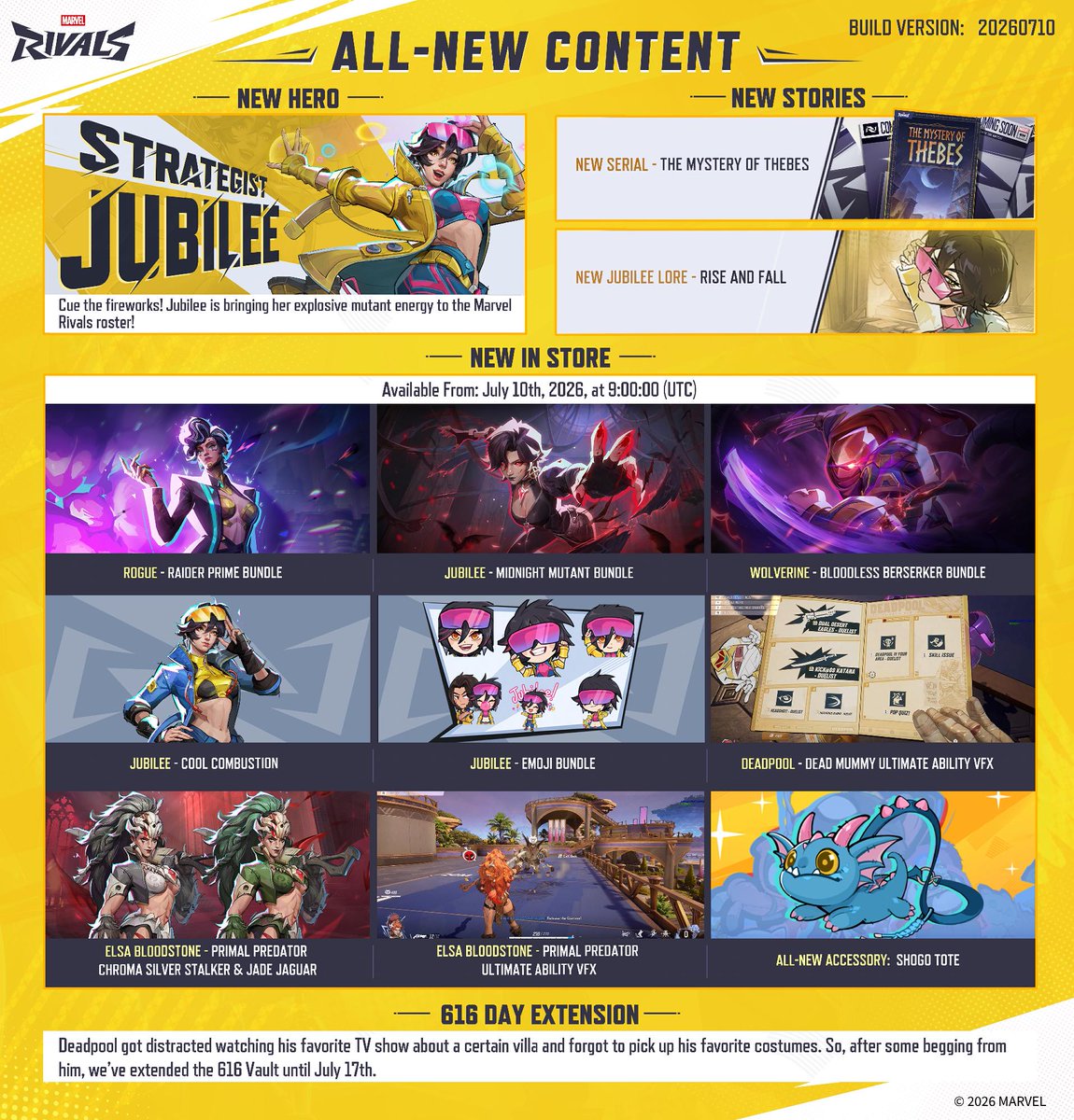 MarvelRivals's tweet photo. Our latest patch notes arrive on July 10th alongside the release of Season 9 of Marvel Rivals! 📜

Check out all the latest changes, tweaks, and fixes arriving now: https://t.co/Kk4vWSAYNJ

Keep the battlefield ignited, Rivals. A new dawn of Marvel Rivals approaches.

*Maintenance will begin on July 10th, 9 AM UTC, and is expected to take approximately 2 hours.
*Please note that servers will be offline during this period, and the game will be inaccessible.
*Server return times may vary based on progress. Stay tuned for updates as we'll announce when they're back up on all social platforms!