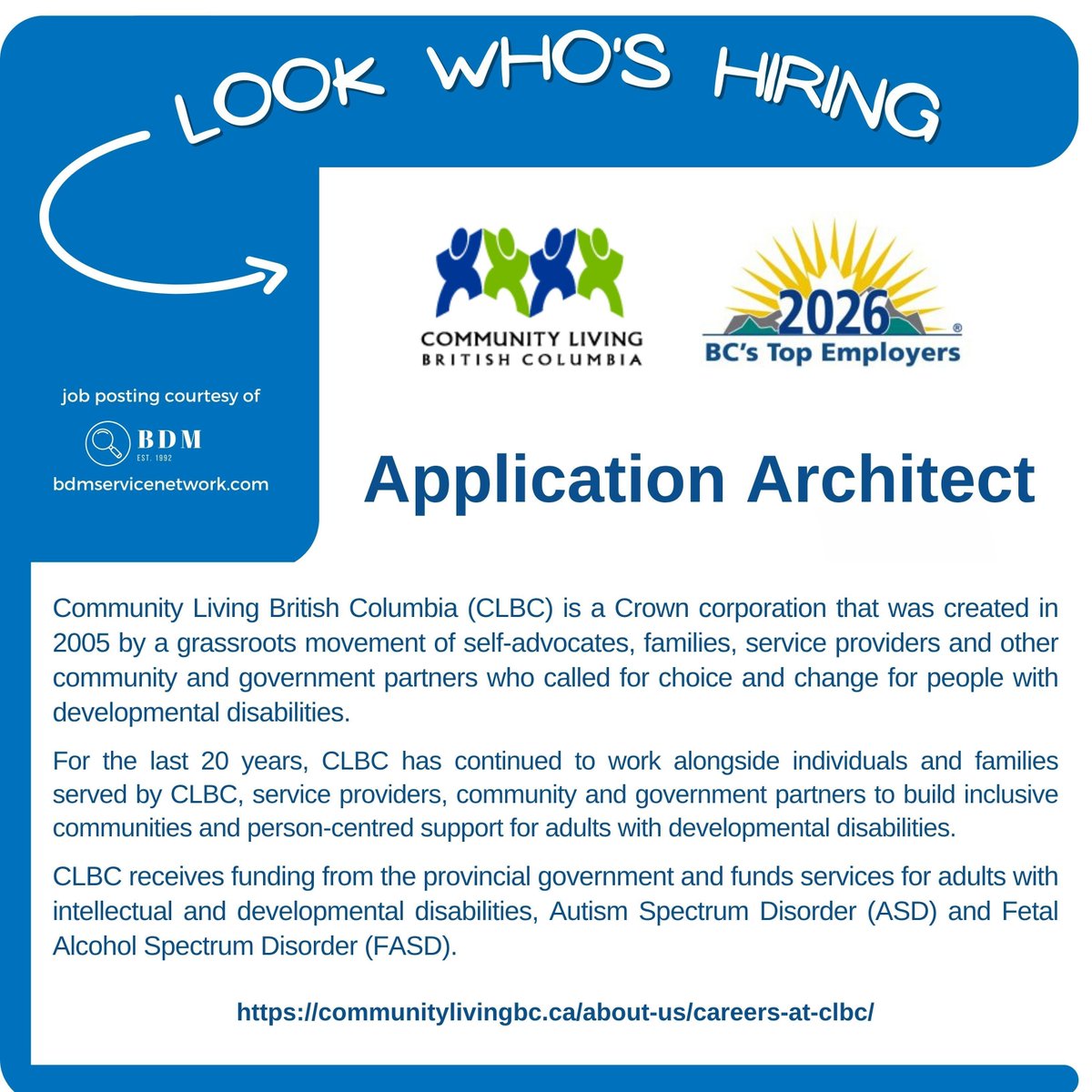 jobsfrombdm's tweet photo. π #JobAlert π¨π¦
Application Architect π₯οΈ
π Vancouver, BC
β Community Living British Columbia
π For job description and to apply, visit π https://t.co/HZkzhBvCRE
#BCJobs #VancouverJobs #JobsInBC #ApplicationArchitect #TechCareers #OpportunityAlert #Hiring #HiringAlert #Jobs #Careers #HiringNow #NowHiring
