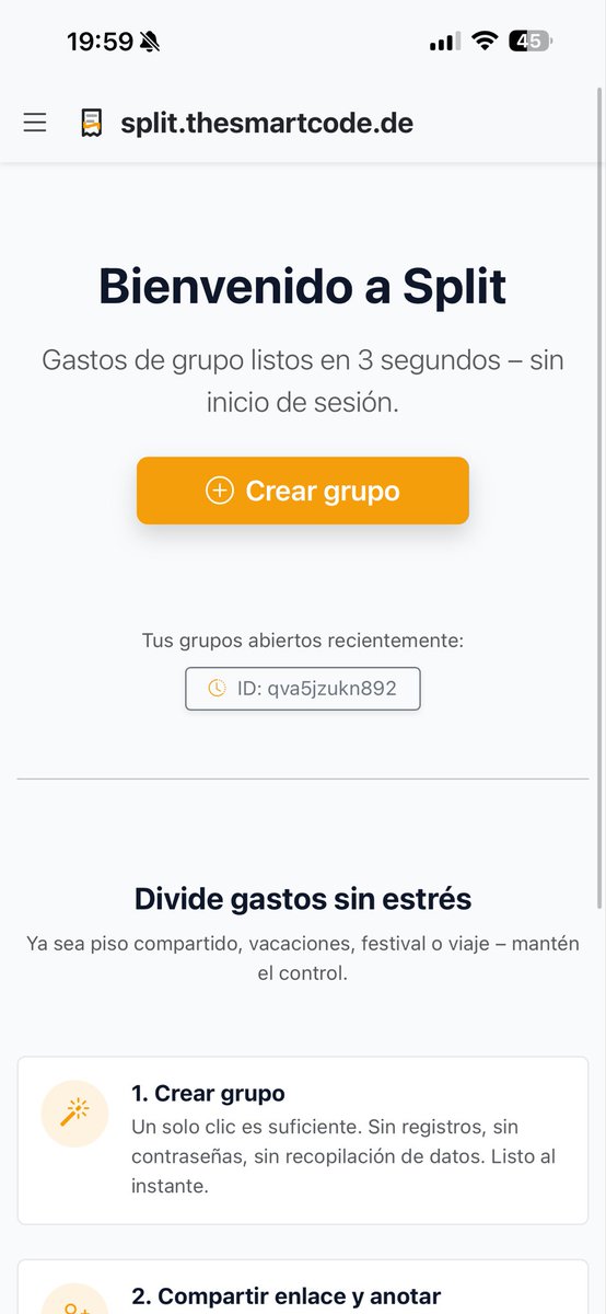 the_smartcode's tweet photo. ¿Vacaciones, piso compartido, festival o regalo grupal - y nadie sabe quién debe cuánto?

Con Split, comparte gastos en tiempo real: crea un grupo, comparte el enlace y añade gastos. Sin registro, sin app, sin estrés.

👉 https://t.co/eZnN5ZN9VA

#Split #GastosCompartidos #Viajes https://t.co/B1VOjGtjWU