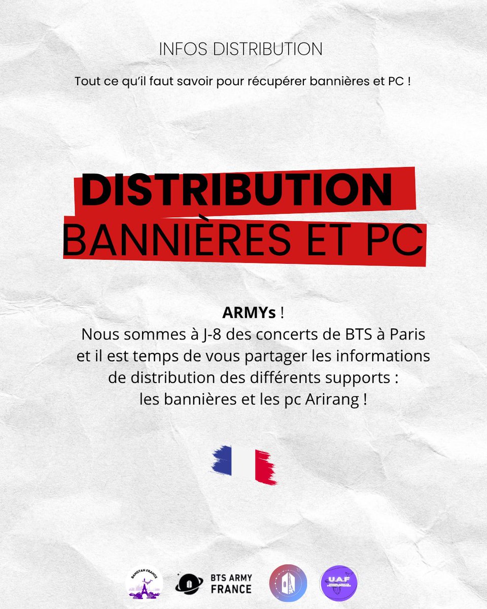BTSFRANCE_'s tweet photo. PROJET | ARIRANG TOUR • BTS

Afin que chacun puisse avoir une bannière lors des concerts, nous vous dévoilons le plan de distribution des bannières ainsi que des PC ARIRANG qui seront distribuées à proximité du stade📍

@ARMYFRANCE_ @BTS_France_twt
@UAFvotesxCharts

#BTS @BTS_twt #BTS_ARIRANG #BTS_WORLDTOUR_ARIRANG #BTSinParis