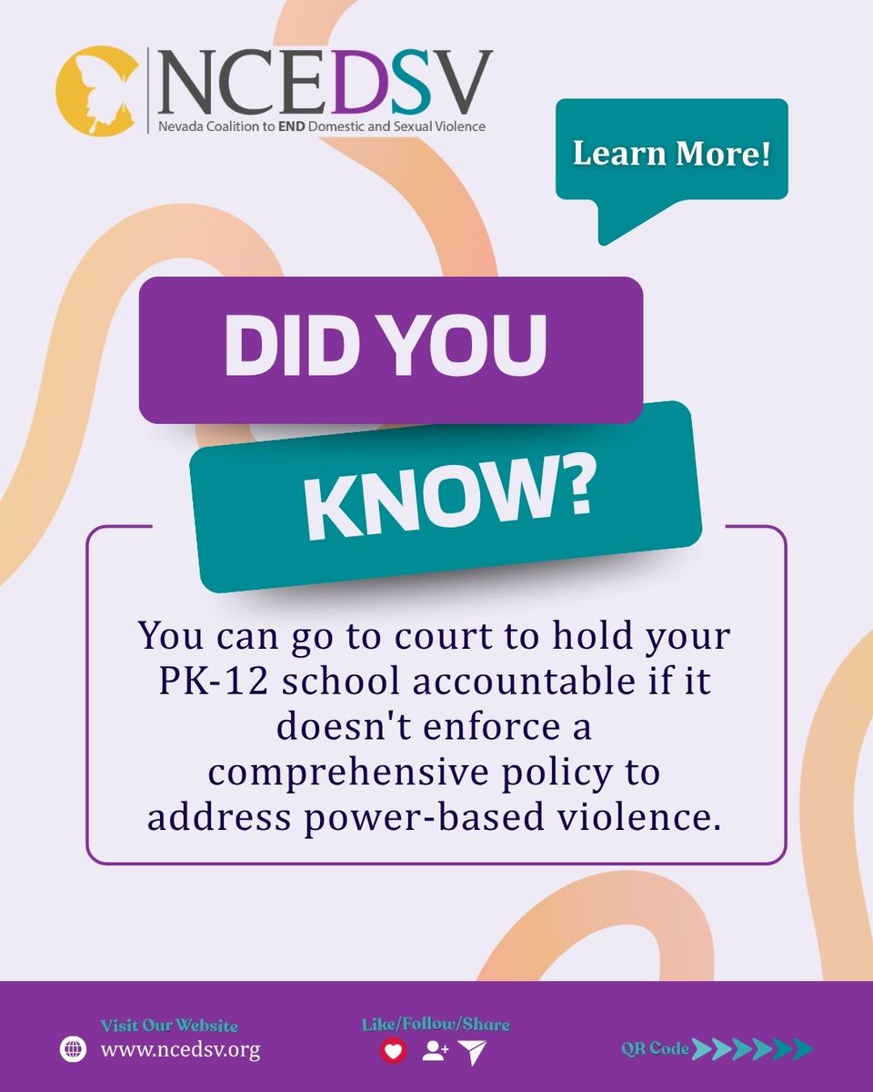 NCEDSV's tweet photo. Do you know your rights under Nevada law?

Learn more by scanning the QR code or visiting our website at https://t.co/kb0FpCB0D8.

#SchoolViolencePrevention #SchoolSafety #StudentRights #BullyingPrevention #NCEDSV https://t.co/LrtfFGOPyV
