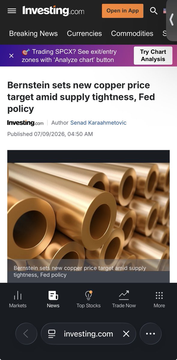CGourdinPF's tweet photo. I’m going to be honest with you, copper at $6.27/lb matters more than another AI headline today.

Why?

Because AI, data centers, grids, EVs and renewables all point back to the same bottleneck: physical copper supply.

Bernstein raised its 2026 forecast to $12,419/ton and still sees supply deficits emerging toward the end of the decade. At the same time, mine production guidance cuts and U.S. stockpiling are tightening the physical market right now.

That is the setup where $NRED makes sense to me. Wilmac gives NovaRed 16,078 hectares in British Columbia, while MetalCore AI works on smarter target generation.

Market commentary only.

$IBM $CPSH $ERO