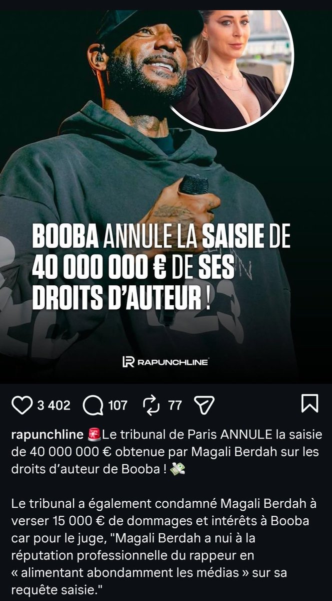 Soph3006's tweet photo. Le tribunal de Paris ANNULE la saisie de 40millions € obtenue par #MagaliBerdah sur les droits d'auteur de #Booba et condamne LA PAPESSE a versé 15k de dommages et intérêts !
#influvoleurs #shaunaevents https://t.co/kgjTwWr61g
