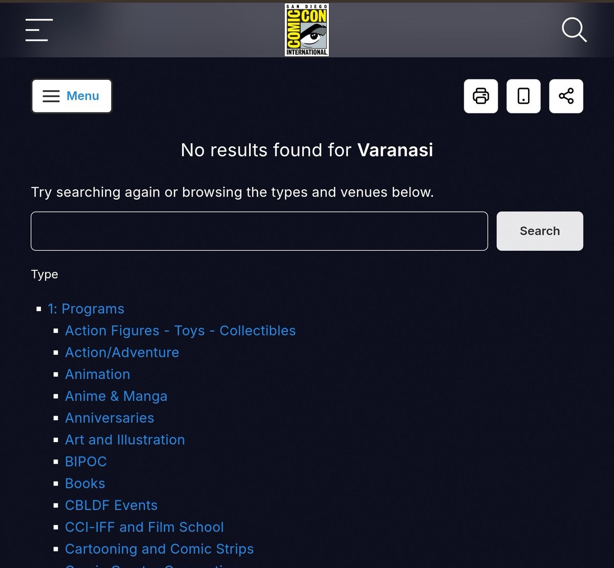 OurIndianCinema's tweet photo. No results found for #Varanasi in #SDCC2026 schedule🤯🤯 https://t.co/TTn9n4WfOH