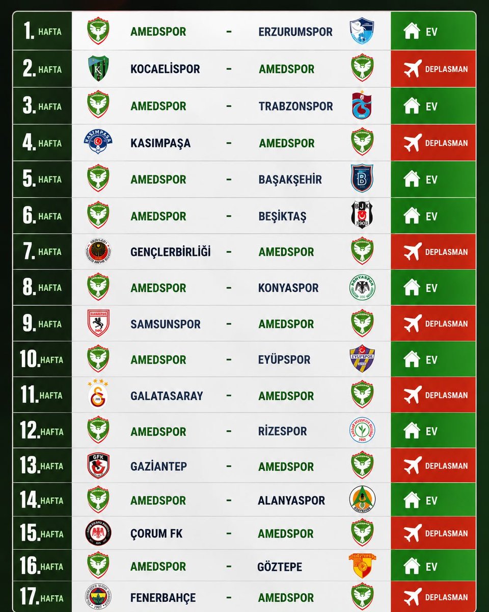 ultramed21's tweet photo. Amedspor'umuzun Süper Lig fikstürü 💚❤️💪 #Amedspor https://t.co/jSPQndvNJM