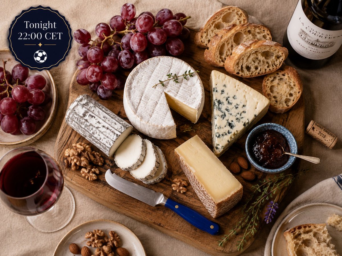 Cheesepedia_app's tweet photo. France vs Morocco kicks off tonight at 22:00 CEST. 

Whoever you're rooting for, your cheese board should match your palate — not just the occasion. 🧀🍷

If you're backing Les Bleus: Comté, Roquefort, Camembert are the classics. Find your own match on Cheesepedia and settle in.

Who are you rooting for tonight? 👇 ⚽️🇫🇷🇲🇦

#France #Morocco #Cheese #WorldCup2026 #FRAMOR #LesBleus