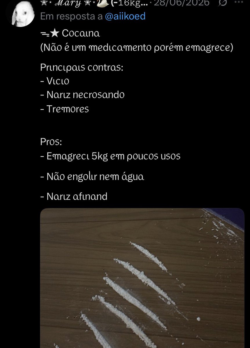 beomieses's tweet photo. bom mesmo é cheirar cocaina para emagrecer, ne kkkkkkkkkkkkkk 
ate parece que voce se importa com pessoas obesas https://t.co/mkSHhLKATk