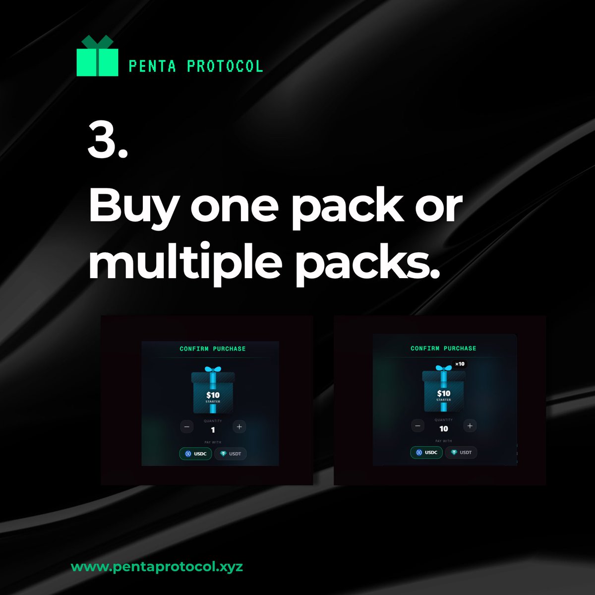 PentaProtocol_'s tweet photo. Get your wallet
Select a pack
Choose quantity
Confirm

That's it. https://t.co/9wpDvCHFvn