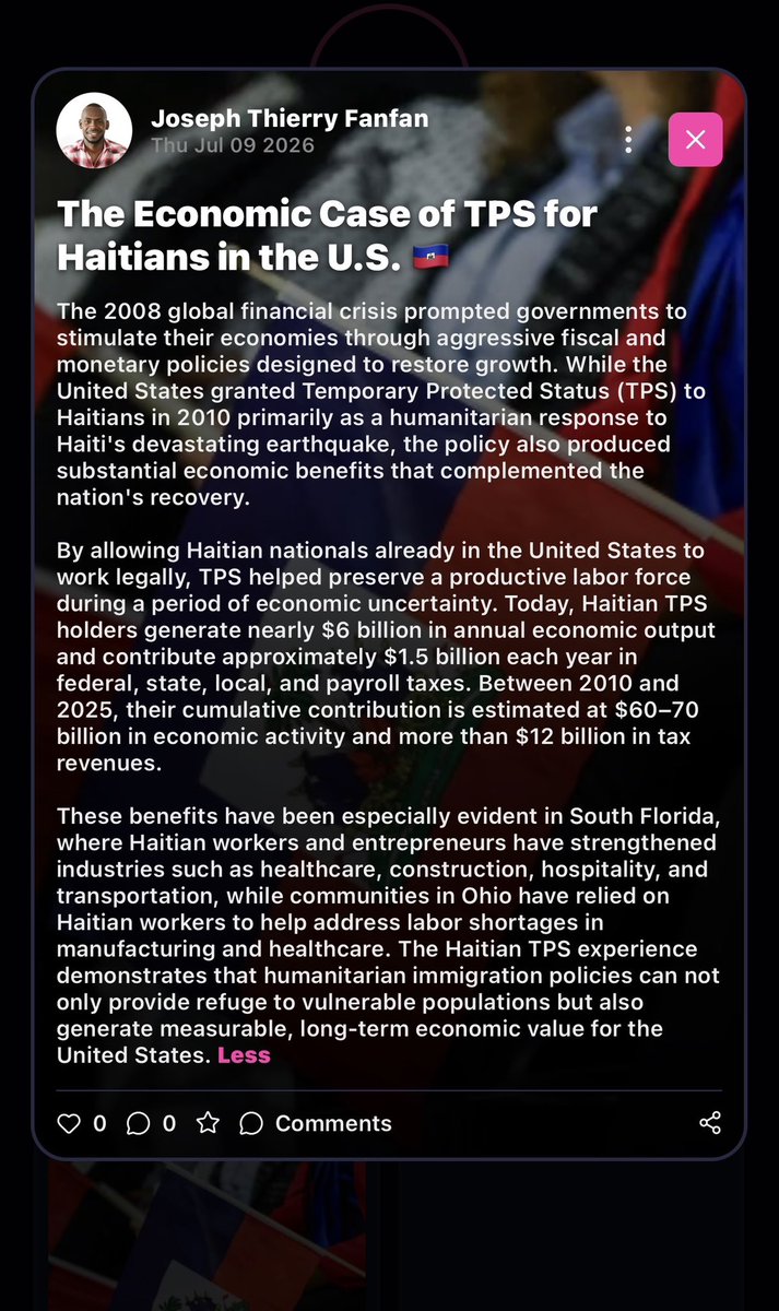 JosephTFanfan's tweet photo. I built #WaveItApp with the sole intention of bringing awareness to many things, including the narrative that’s being spawn in the media as the American media’s mandate is to propagate as opposed to educate. A few weeks ago, I saw a vile rant from @megynkelly addressing the state of Haitians in TPS status. The manner in which she spoke was not only vile, but very disrespectful. Her rant motivated others to voice their opinions in a similar fashion — convenient amnesia for these ballerinas.
Let’s look at the data, the state of this country in 2008 forced the government to institute fiscal policies disguised as “bail-outs” in order to boost the state of the American economy. It’s an economic tactic — use your Googles wisely! In other words, Megyn and everyone else, ya’ll were broke in ‘08 and your financial situation was type of sorry. Over the last 15 years, the economic contributions of immigrants, Haitians included, have catapulted the country back to its glory days. Instead of blaming Haitians and other immigrants for “stealing” jobs, y’all ought to argue with greedy politicians and other capitalists who are overpricing goods and services necessary for your survival.