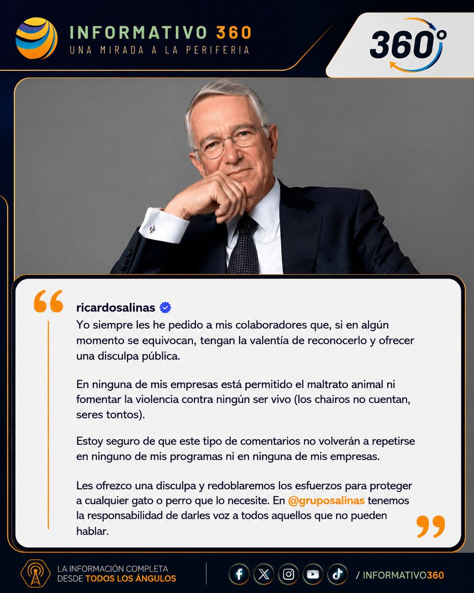 Informe_360J's tweet photo. Se pronuncia Ricardo Salinas Pliego acerca de las palabras polémicas de Pedro Sola, co-conductor de Ventaneando.

#PedroSola
#RicardoSalinas
#GrupoSalinas
#Polémica
#Noticias360
#Informativo360
#ÚltimaHora
#NoticiasMéxico
#TendenciasMX
#Espectáculos
#RedesSociales
#OpiniónPública https://t.co/9vByHcy5gJ