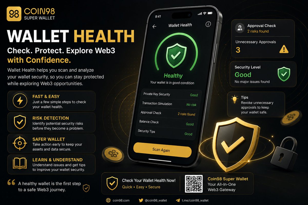 0xberuuu's tweet photo. I just tried the Wallet Health feature on @coin98_wallet Super Wallet and I think it is a very useful feature

All this time we have been focus on chasing opportunities in Web3 but we often forget to check whether our wallet is actually in a secure condition.
#Coin98WalletHealth https://t.co/STPqn9z0wd