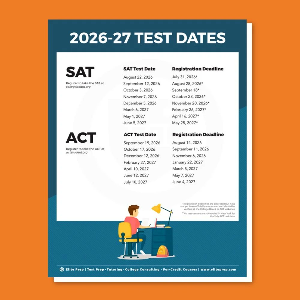 ElitePrepSAT's tweet photo. 📆 Planning ahead for college admissions? The 2026–27 SAT &amp; ACT test dates are out.

Mark your calendar, register early, and give yourself multiple chances to hit your target score. 🎯

#SAT #ACT https://t.co/QgmWrntckg
