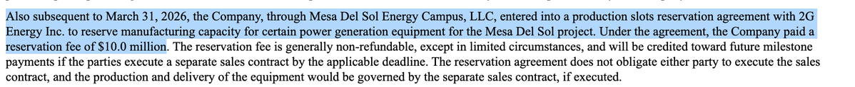Zerosumgame33's tweet photo. $NRGV furthermore, in May, $NRGV placed a $10M down payment for gas turbines for the Mesa Del Sol project from 2G.  

In May, 2G subsequently PR'd a triple-digit Megawatt hour order by a unnamed data center customer in North America with deliveries for 2H 2026.

Coincidence? I dont think so.