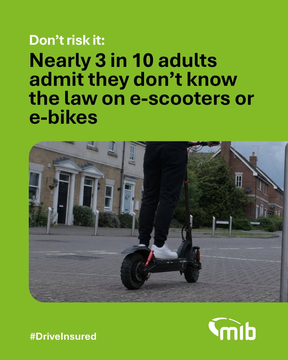 DriveInsured's tweet photo. Did you know that private e-scooters are illegal on all public UK roads and pavements? 🛴
 
According to our latest YouGov survey, nearly three in ten adults (29%) admit they don’t know the law on private e‑scooters.
 
Riding uninsured on public roads can lead to a £300 fixed penalty notice and potentially your e-scooter or e-bike being seized and crushed.
 
Keep our roads and pavements safe, don't use e-scooters illegally ➡️ https://t.co/GuKg4TuiNO
 
#DriveInsured