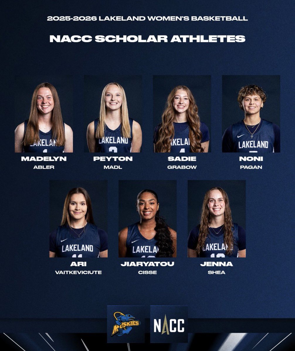 MuskiesWBB's tweet photo. The NACC Announced its 2025-2026 Scholar-Athletes!

Lakeland Women’s Basketball placed 14 of its 15 on roster for the 2025-2026 academic year on that list, with a 3.573 cumulative team GPA!!

We could not be more proud of our Student-Athletes!!
🐠📚🏀🐠📚🏀🐠📚🏀 https://t.co/MutotfUo2G