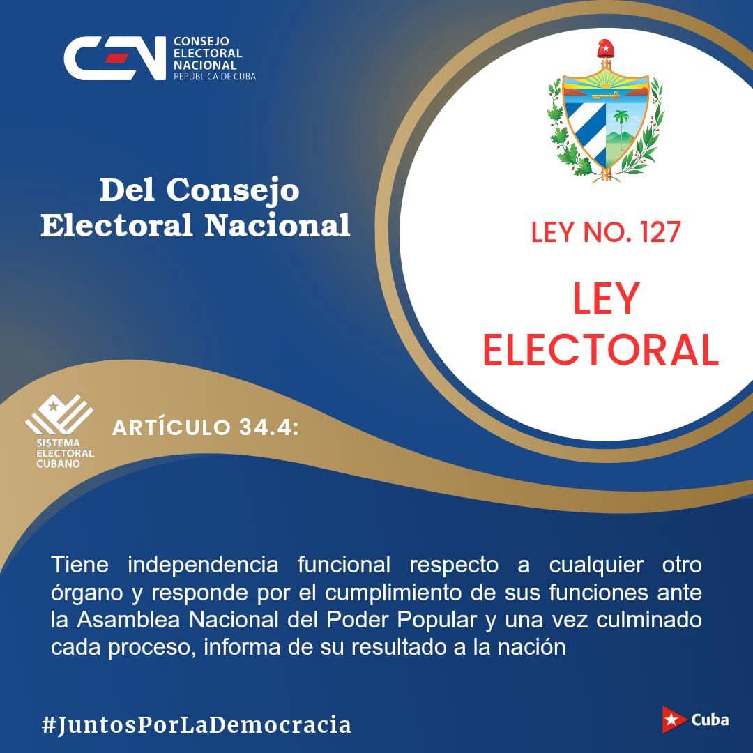 MeiselC35033's tweet photo. #CENCuba/🇨🇺 El Consejo Electoral Nacional tiene independencia funcional,  respeto a cualquier otro órgano 
#JuntosPorLaDemocracia https://t.co/buAkZrLP8j