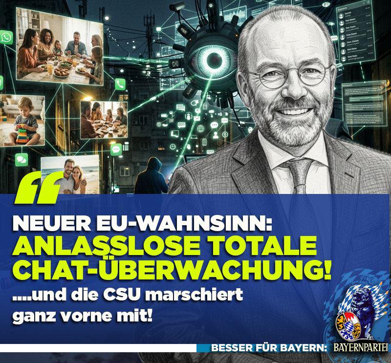 GrueneMission's tweet photo. Die Chatkontrolle ist wieder aktiv. Eine (illegale) Abstimmung im EU-Parlament sorgt dafür, das eure Chats, egal wo, gelesen werden können. Vorne dabei: @ManfredWeber von der CSU.
Der gerne mit Faschos abstimmt und dessen Bundesland #Palantir mit echten Daten einsetzt. https://t.co/FABvP4S2zk