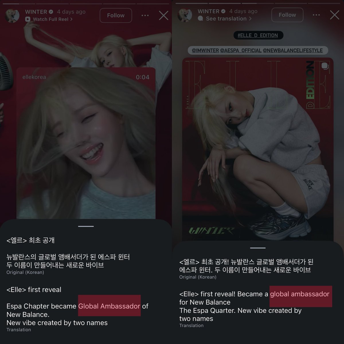 wnterzy's tweet photo. winter really do live rent free in shityus minds. Elle literally promoted her appointment by creating an instagram highlight and Korean media has been calling her the new global ambassador across multiple articles. this one sided jealousy y'all have is so funny https://t.co/KRLpU4veIf