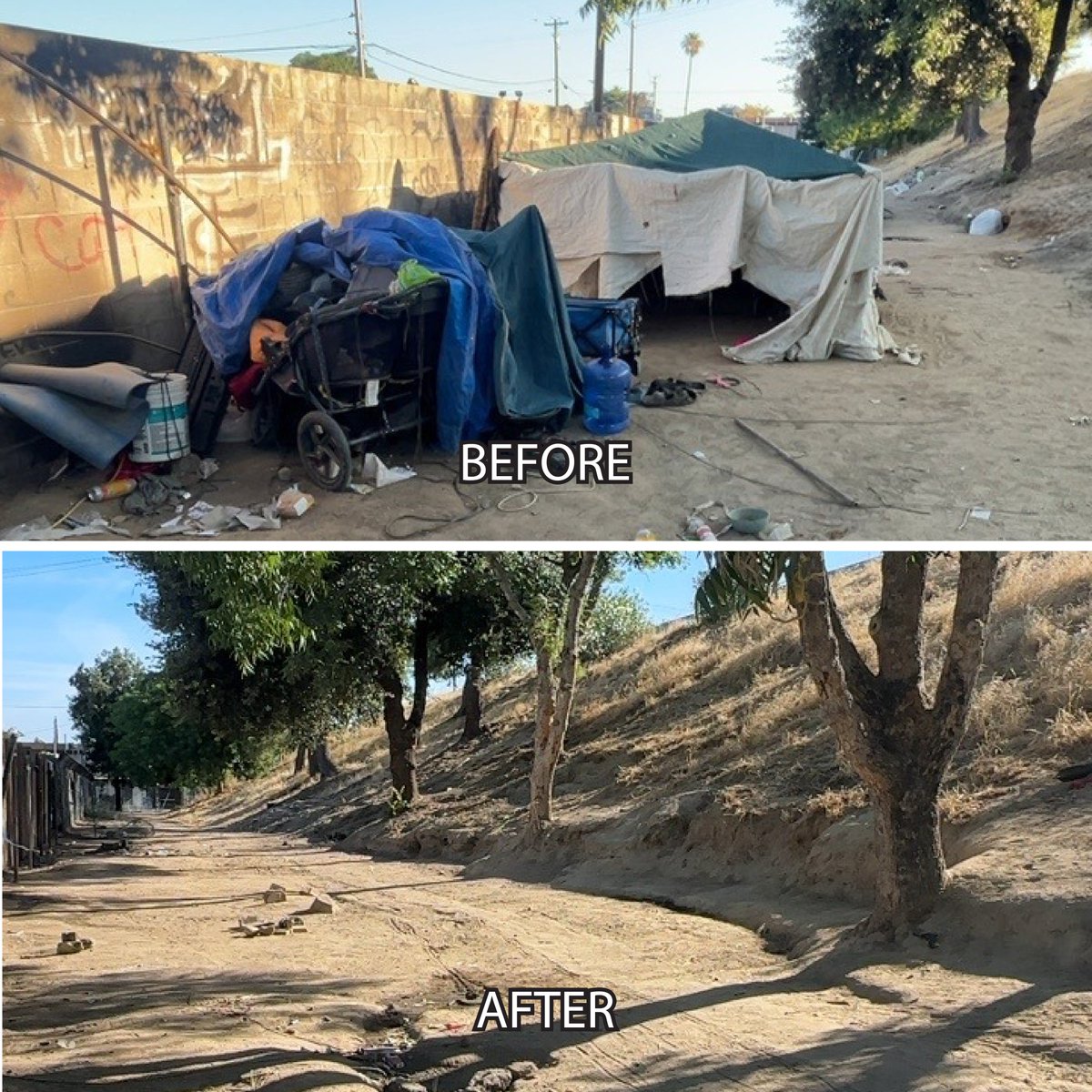 CaltransDist6's tweet photo. Caltrans removed an encampment on July 2nd located on State Route 41 near Olive Avenue in Fresno. During their work, Caltrans crews collected 4 cubic yards of debris. Affected individuals were offered services by our outreach partners.
@CaltransHQ @CA_Trans_Agency https://t.co/j9oKVakGoU