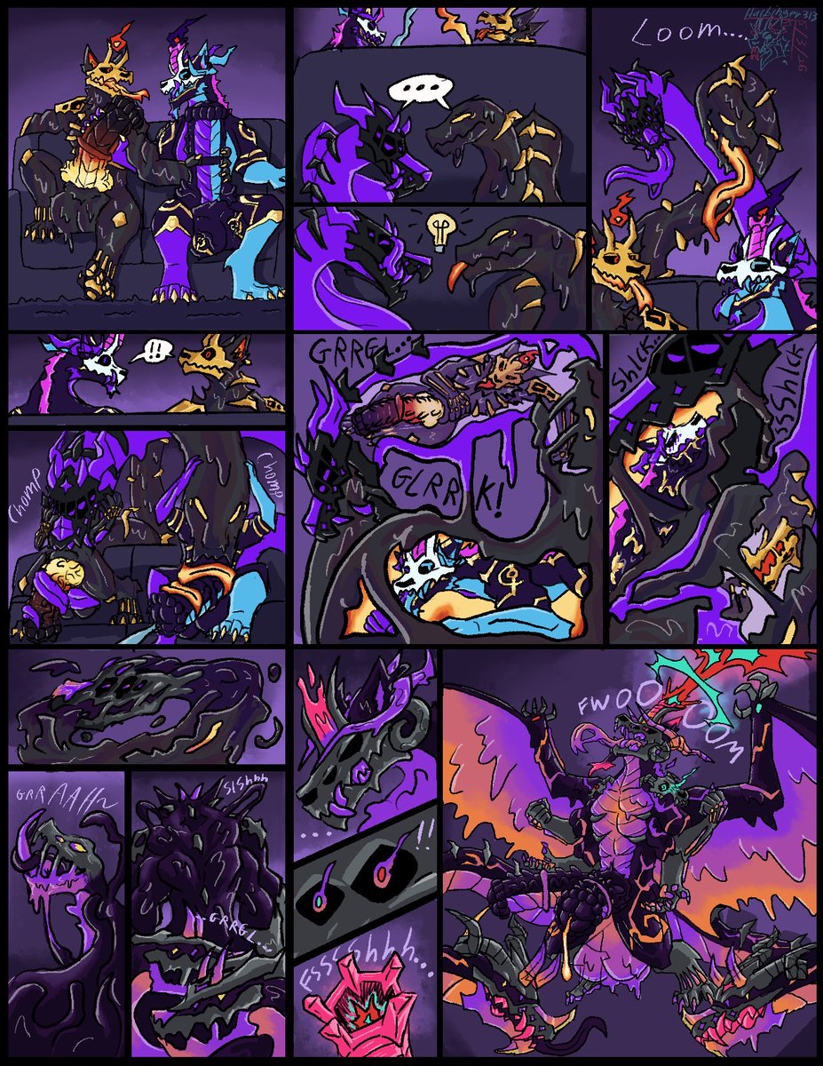 ViscTaurus's tweet photo. So it looks like we got a emerging coming here so me and harbinger decided to spend some time together little did we both know that the tailmaws were both planning something. After the tailmaw attack we both merged into one. I like this new body a lot. Artwork by @AphelionsCorner https://t.co/YxL89lSinh