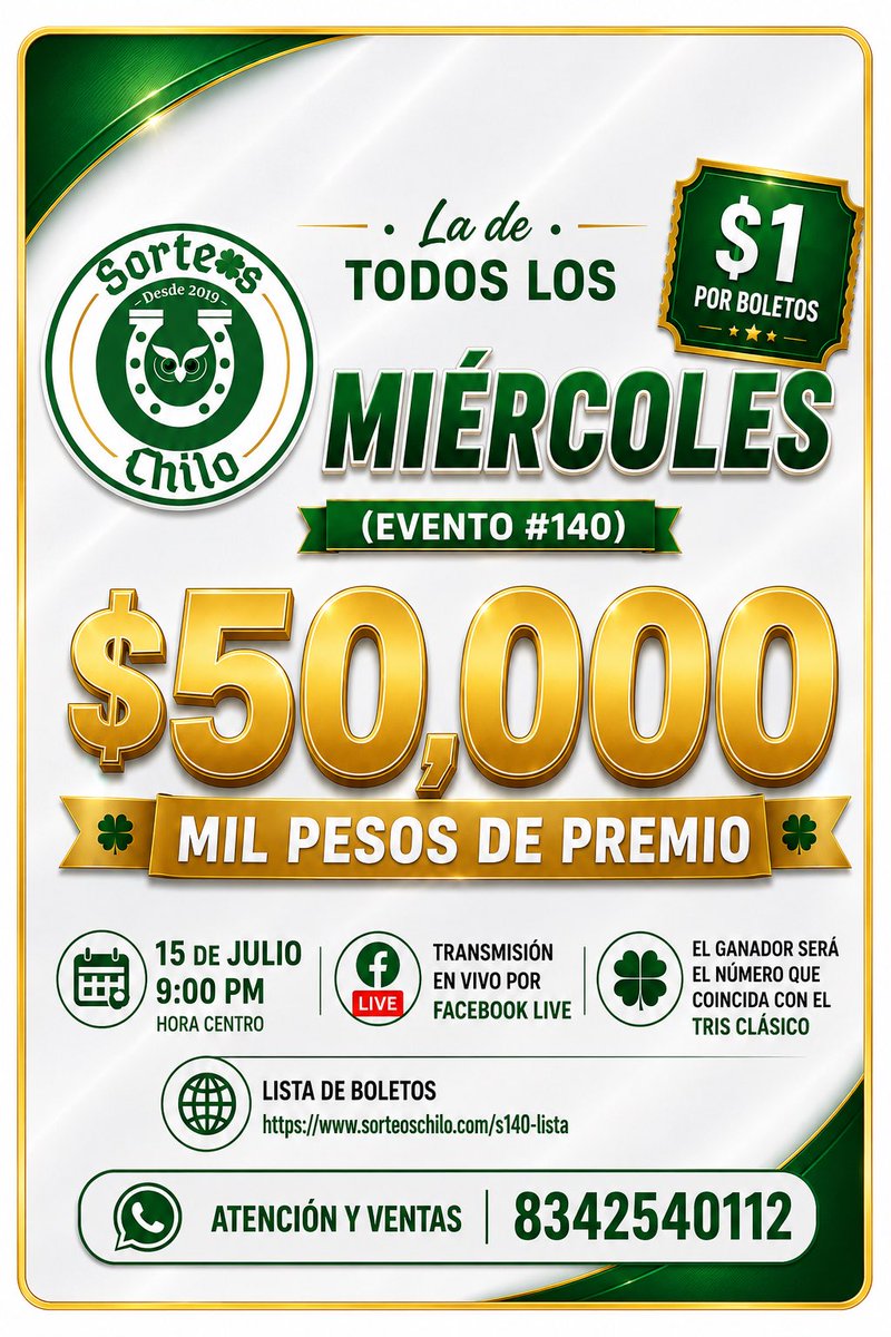 MMRifas5's tweet photo. 🔥ARRANCAMOS EL EVENTO #140🔥 La forma más segura de ganar los $50,000 🏆 
🎁 ¡BONO EXTRA! Si se agotan todos los boletos, ¡habrá $5,000 pesos extras en ruletazos! 🎉🍀

🎟️ Lista de boletos 🔗 https://t.co/43kFsrVqfQ

#AquilesÁlvarez #DíaDeLaIndependencia #matura2026 https://t.co/ZvtW0phBGX