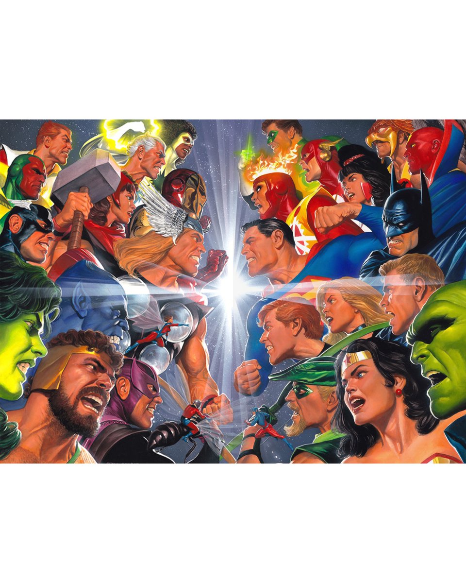 thealexrossart's tweet photo. Avengers vs. JLA - the new diptych by Alex Ross! A tribute to the great George Pérez. Fine art prints will be available exclusively for SDCC 2026 Booth #2415 and online. Join the waitlist here: https://t.co/Xue6CPSIZV

#jla #avengers #sdcc #sdcc2026 #comicart https://t.co/JqwJZaQgDP