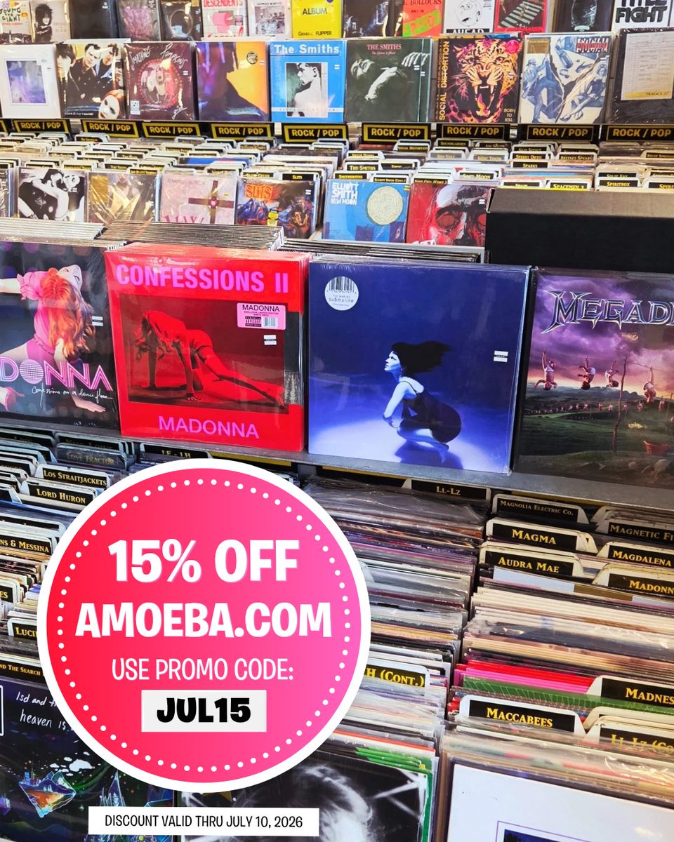AmoebaBerkeley's tweet photo. Our online promo code sale is happening right now!

Get 15% off your purchase at https://t.co/l7jRKNXRCp through Friday, July 10! Use promo code: JUL15 at checkout.

Music &amp; movies ship FREE to the U.S. https://t.co/OLmilaeL2D