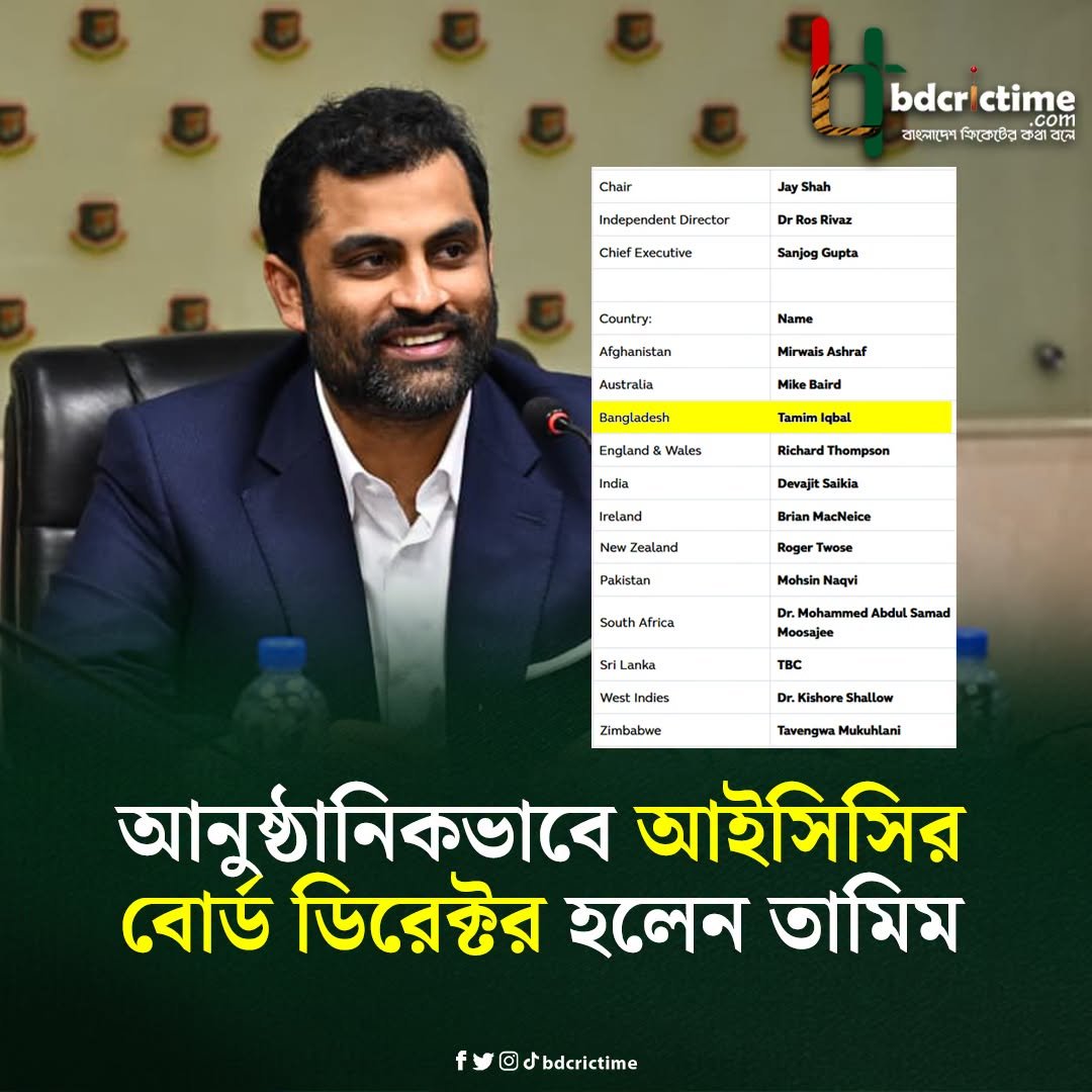 BDCricTime's tweet photo. আইসিসির অফিসিয়াল বোর্ড ডিরেক্টরের তালিকায় যুক্ত হলো তামিমের নাম
#BCB #TamimIqbal #BDCricTime https://t.co/LDp2iszmac