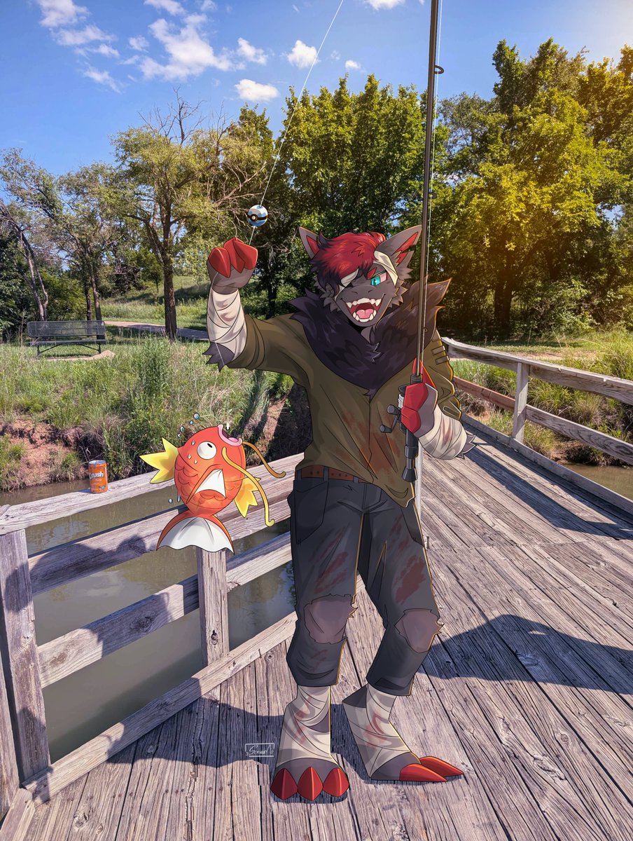 CrabbedLeaf's tweet photo. This zark is more than thrilled to show off their catch! 🎣

Gift for my buddy @Edgeof0blivion 
Art done by @Scribby_Kibby https://t.co/8hCza6MFaT