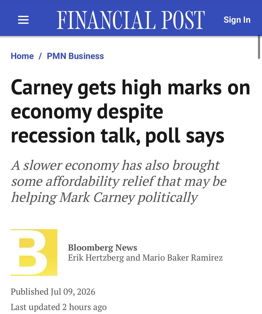 ryangerritsen's tweet photo. How effective is our North Korean level propaganda against Canadians? 
They think Carney is doing a great job with an economy in recession. https://t.co/Oo1sxlayOu