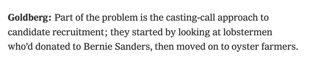 jonathanchait's tweet photo. Has this aspect of Platner's recruitment been reported before? They couldn't find a single lobsterman who donated to Bernie, so they settled on a guy who sells oysters to his mom? https://t.co/JjzUOlxTKs