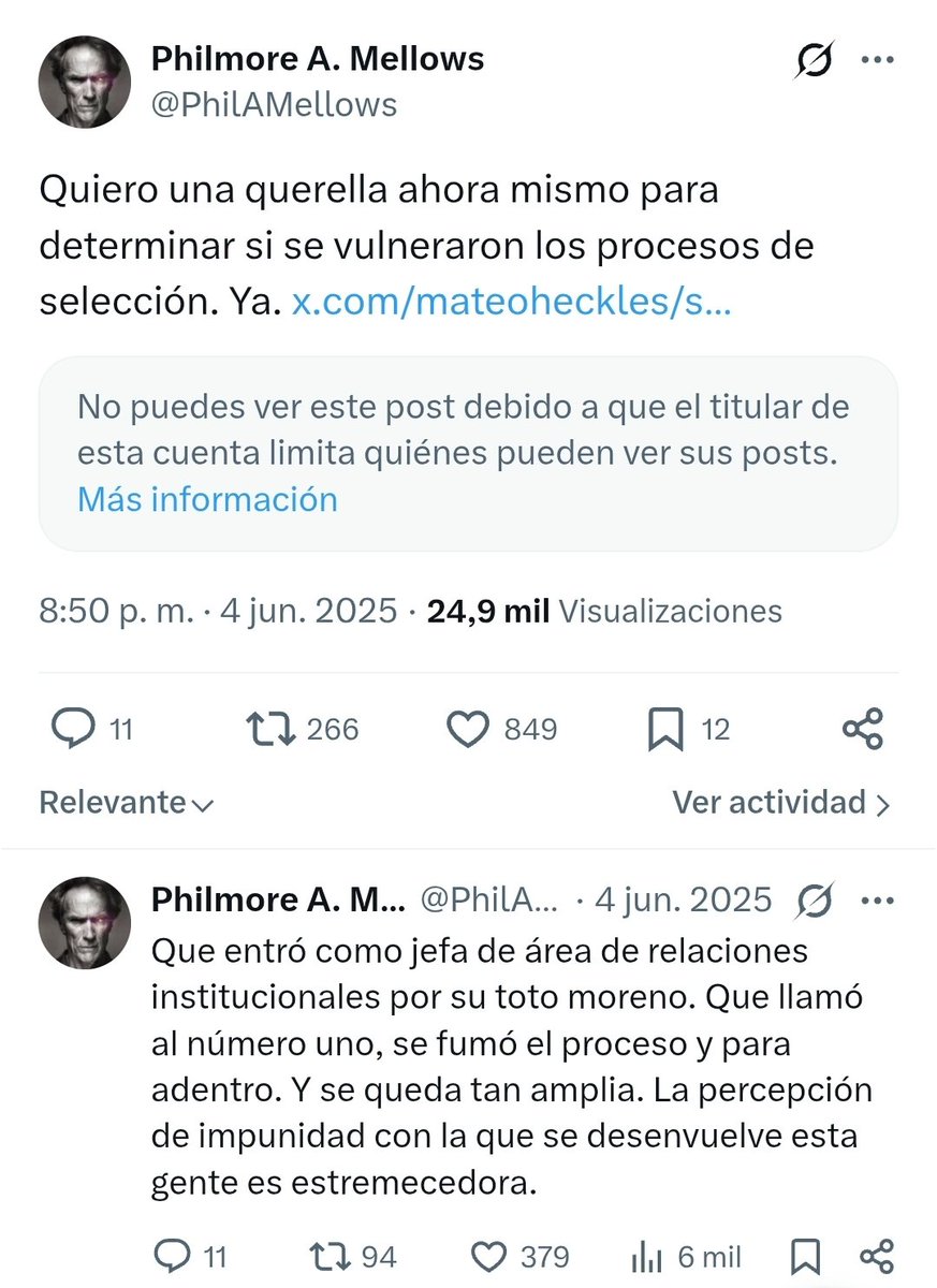PhilAMellows's tweet photo. Una pregunta: en junio 2025 escribí esto por, creo recordar, la confesión expresa de irregularidades en los procesos de selección de Leire Díez. No puedo ver el tuit que citaba porque el citado limita el acceso a su cuenta. ¿Alguien puede ver el contenido del tuit? https://t.co/7z75K2Cq7D