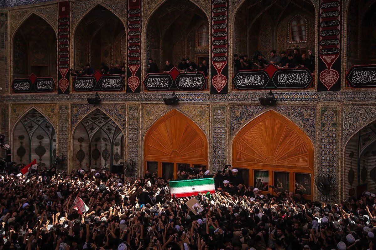 KavehAbbasian's tweet photo. For decades, the empire spent billions to create divisions among the masses of West Asia. They caused 8 years of war between Iran and Iraq. Now behold a coffin wrapped in the flag of Iran moving above a sea of Iraqi hands! This unity is what breaks the back of that empire. https://t.co/rK4bSL3LjZ