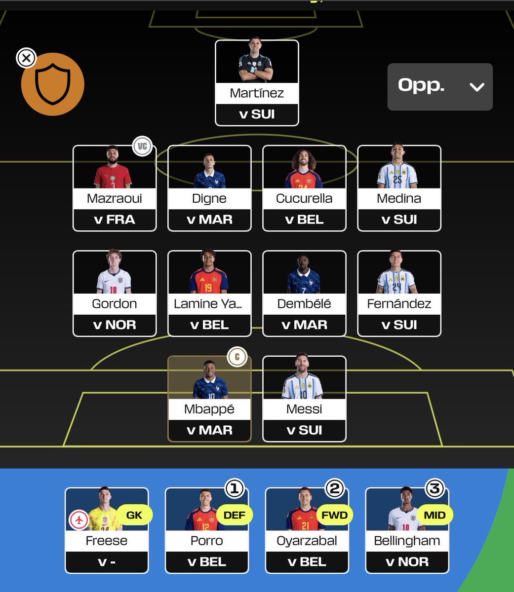 FluxFPL's tweet photo. 🔒 تم تثبيت التشكيلة | MD6

أخذت أول هيت في البطولة (-3).

➡️ بالوغون 🇺🇸
➡️ فينيسيوس 🇧🇷
➡️ لويس دياز 🇨🇴
➡️ صيبري 🇲🇦
➡️ مونيوز 🇨🇴

⬅️ أويارزابال 🇪🇸
⬅️ بيلينغهام 🏴󠁧󠁢󠁥󠁮󠁧󠁿
⬅️ غوردون 🏴󠁧󠁢󠁥󠁮󠁧󠁿
⬅️ إنزو فيرنانديز 🇦🇷
⬅️ بيدرو بورو 🇪🇸

⚠️ كان لدي 7 لاعبين تحوم الشكوك حولهم 

🧤فرييس خارج البطولة 
 🇦🇷 مدينا دقايقه مشكوكة 

موفقين جميعا ❤️

#WCFantasy #MD6