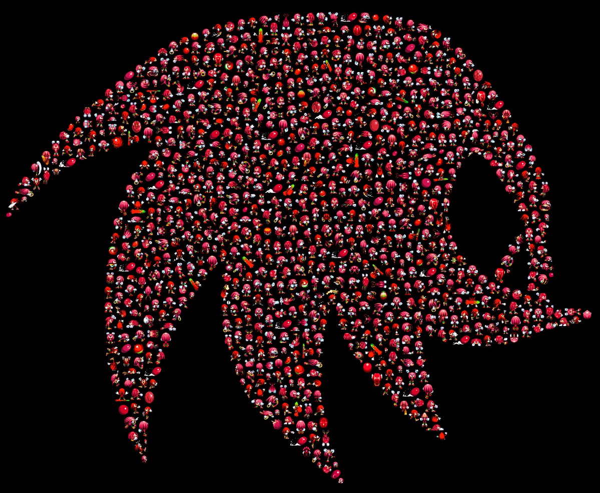 GohBilly1's tweet photo. Zoom in to see a collage with over 800 Knuckles the Echidna sprites from Sonic &amp; Knuckles, Knuckles' Chaotix, Sonic Mania, and the Sonic Advance games! https://t.co/pzKyZvxD0y