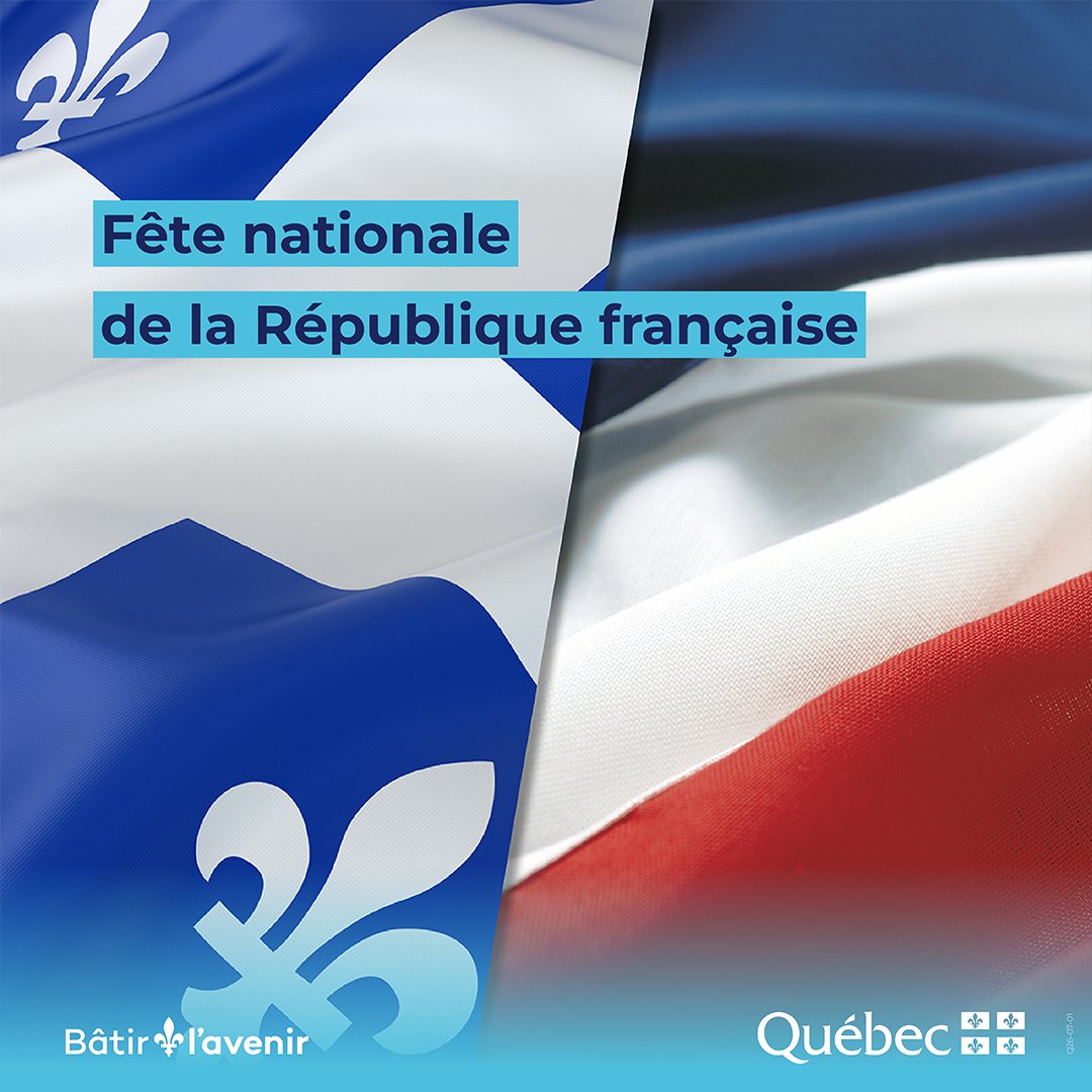 MRIF_Quebec's tweet photo. De part et d’autre de l’Atlantique, une histoire, une langue et une profonde amitié nous unissent. En ce 14 Juillet, le Québec souhaite une excellente fête nationale à toutes les Françaises et à tous les Français. 🇫🇷🫶 @FranceQC @FranceaMontreal @Quebec_FR https://t.co/0jUkv1bX3A